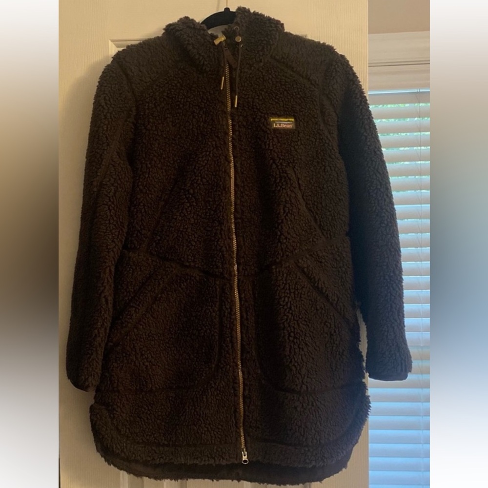 NWT LLBean Black Coffee Mountain Pile Fleece Coat
